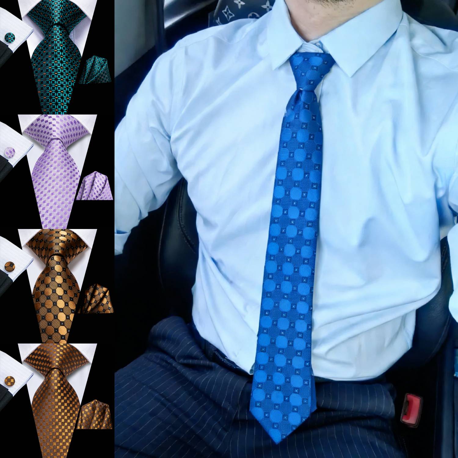 Silk Tie Striped - Conjunto clássico de abotoaduras com gravata