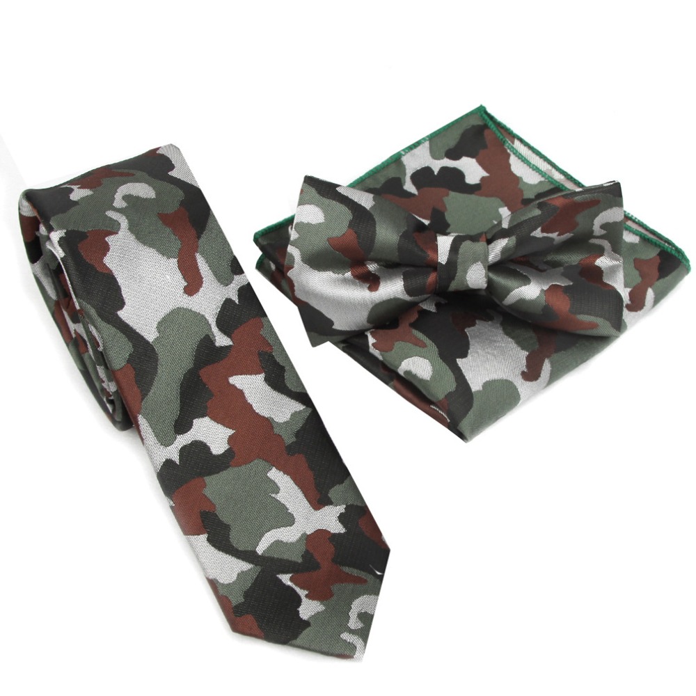 Skinny Tie Men - Conjunto de Gravatas Borboleta Finas Camufladas