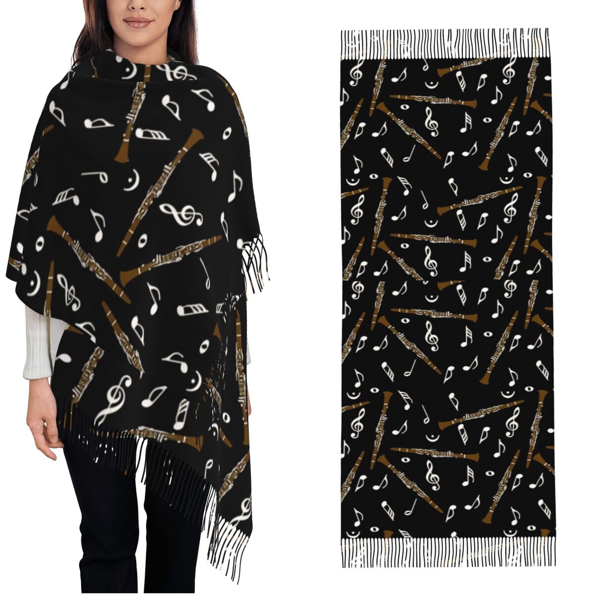 Pashmina Wrap Large - Lenço feminino com borla clarinete notas