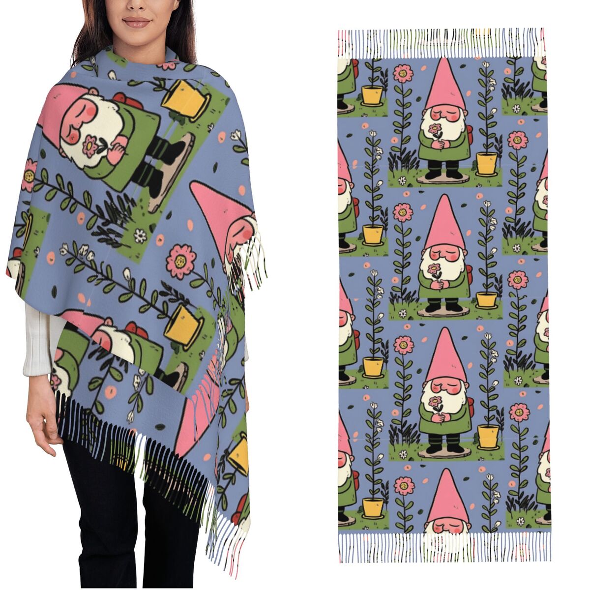 Pashmina Wrap Large - Xales gnome de jardim mítico para
